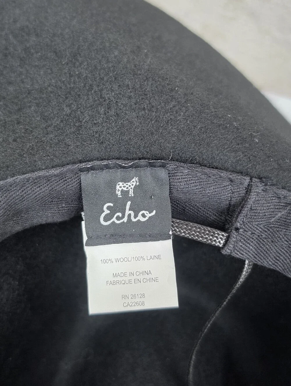 Echo Wool Cloche Floppy Brim Hat Leather Band with Rabbit Fur Pom Poms Black